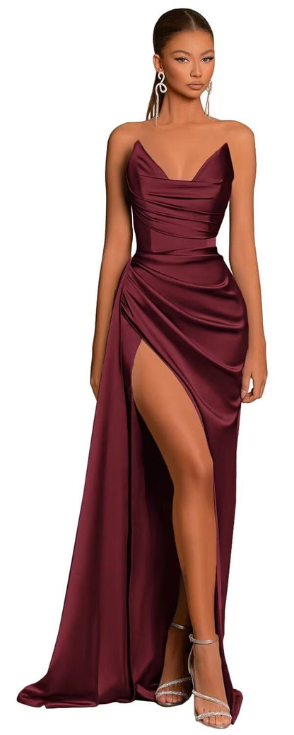 Elegant&Classic Sweetheart Sheath Side Slit Satin Long Formal Prom Dress