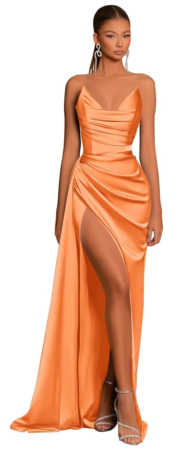 Elegant&Classic Sweetheart Sheath Side Slit Satin Long Formal Prom Dress