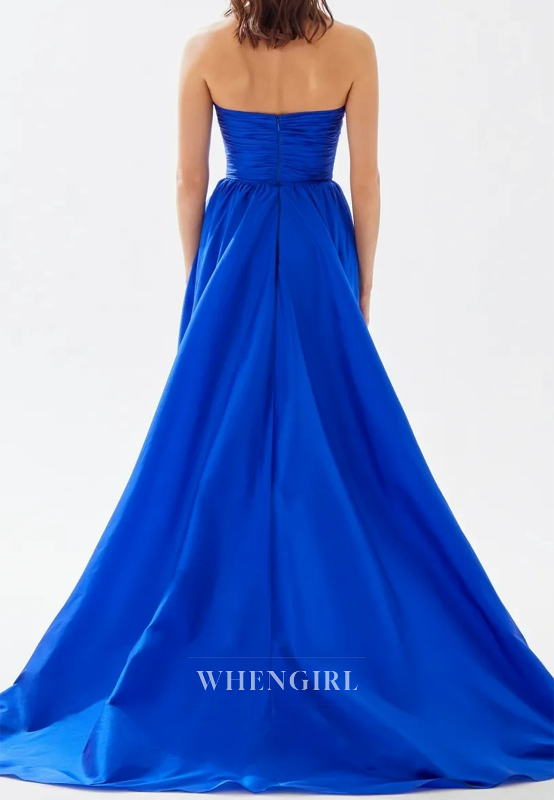 Colorful Tube Top A-Line Sleeveless Side Slit Ruched Satin Party Prom Dress with Floral