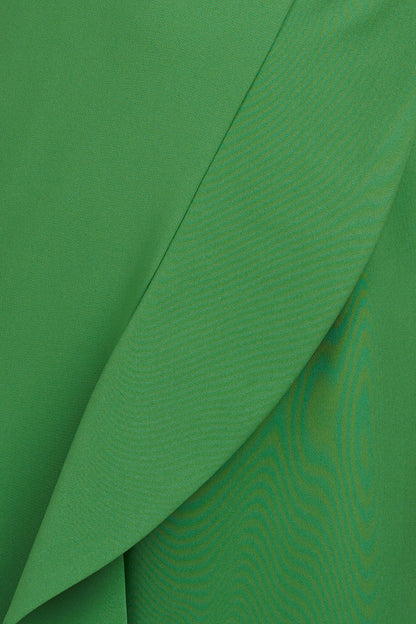 Green Asymmetrical Neck 3/4 Sleeves Ruffle Midi Dress