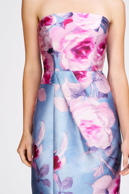 Tube Top Floral Printed Slit Floor Length Mother of the Bride Dress