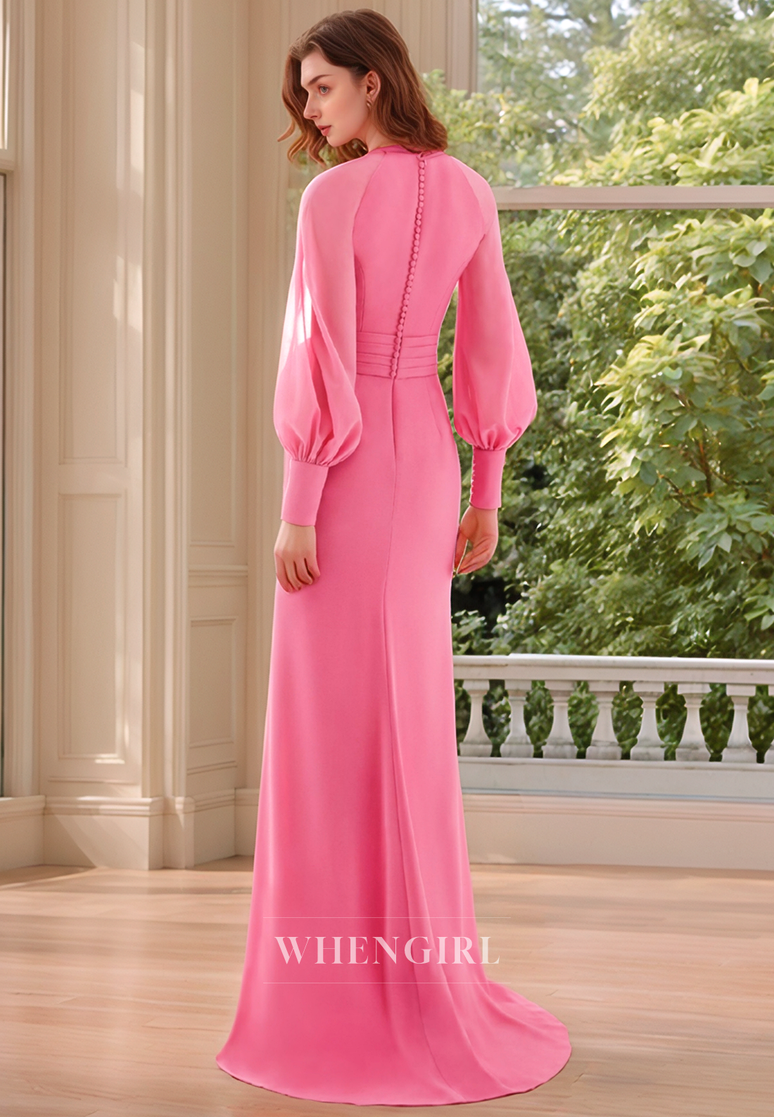 Sheath V Neck Long Sleeves Pink Elegant Mother of the Bride Dress Long Formal Evening Dress