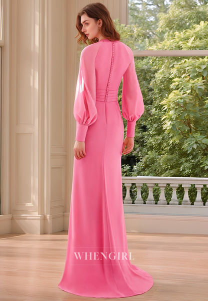 Sheath V Neck Long Sleeves Pink Elegant Mother of the Bride Dress Long Formal Evening Dress