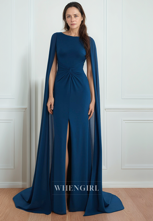 Column Scoop Open Back Elegant Long Mother of the Bride Dress