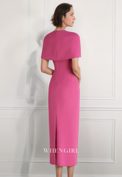 Unique Bateau Column Cocktail Dress Pink Elegant Mother of the Bride Dress with Shawl