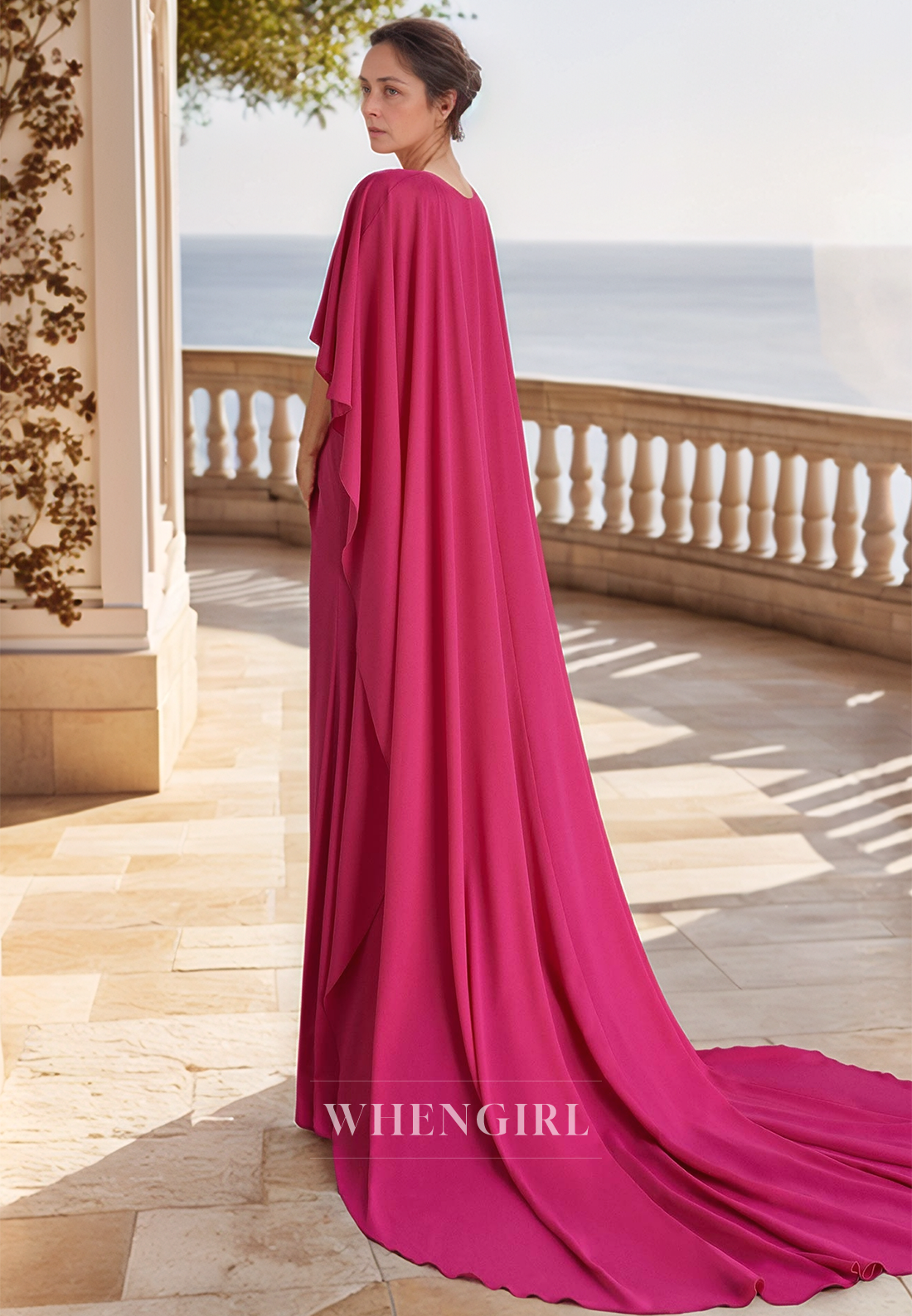 Cloumn Chiffon Pleats Side Slit Elegant Mother of the Bride Dress