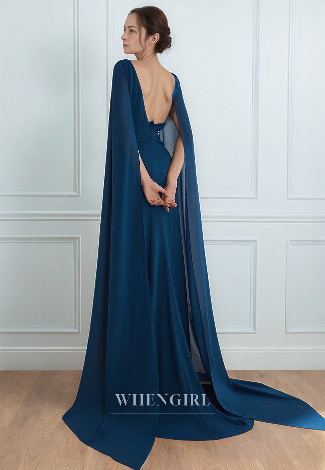 Column Scoop Open Back Elegant Long Mother of the Bride Dress
