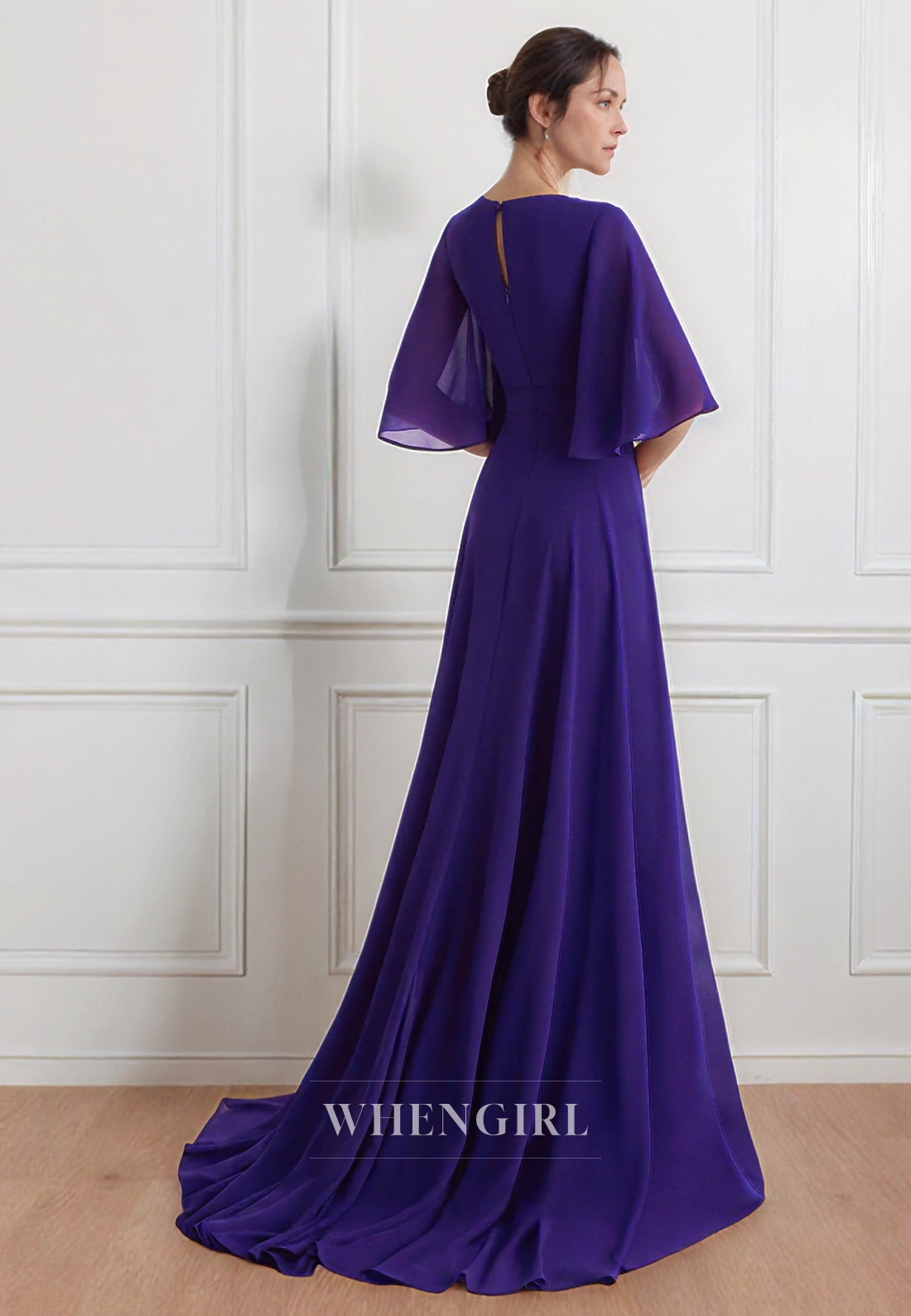 Sexy V Neck Chiffon Half Sleeves Jumpsuit Elegant Mother of the Bride Dress