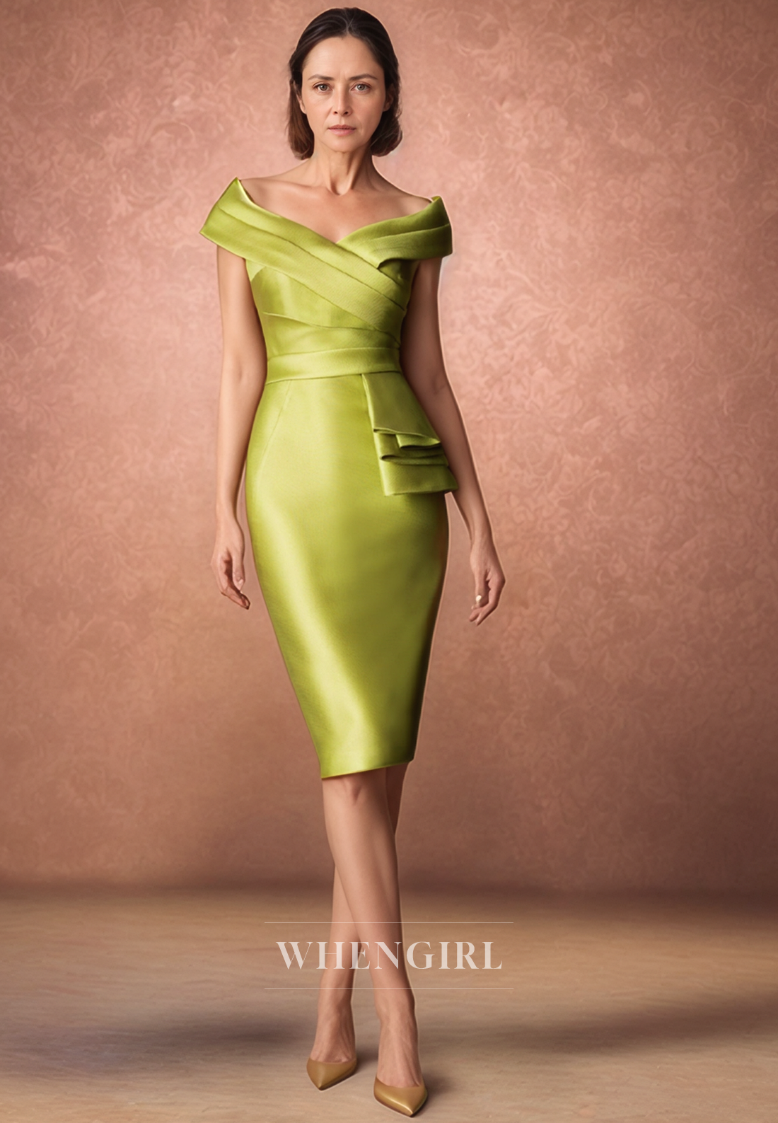 Off Shoulder Satin Pleats Knee Length Mother of the Bride Dress Short Cocktail Dress