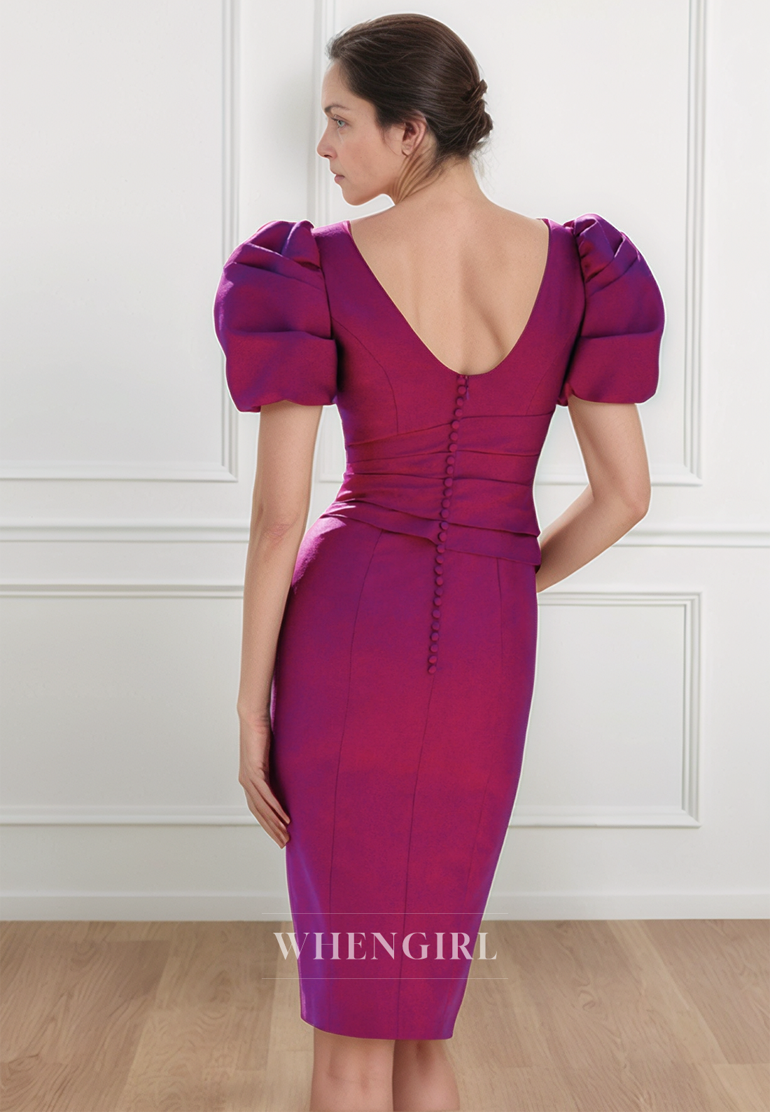 Sexy V Neck Satin Pleats Short Sleeves Short Mother of the Bride Dress Cocktail Dress