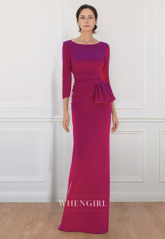 Chic Scoop 3/4 Sleeves Elegant Mother of the Bride Dress Floor Length