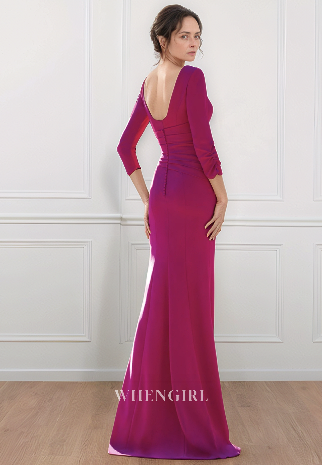 Chic Scoop 3/4 Sleeves Elegant Mother of the Bride Dress Floor Length