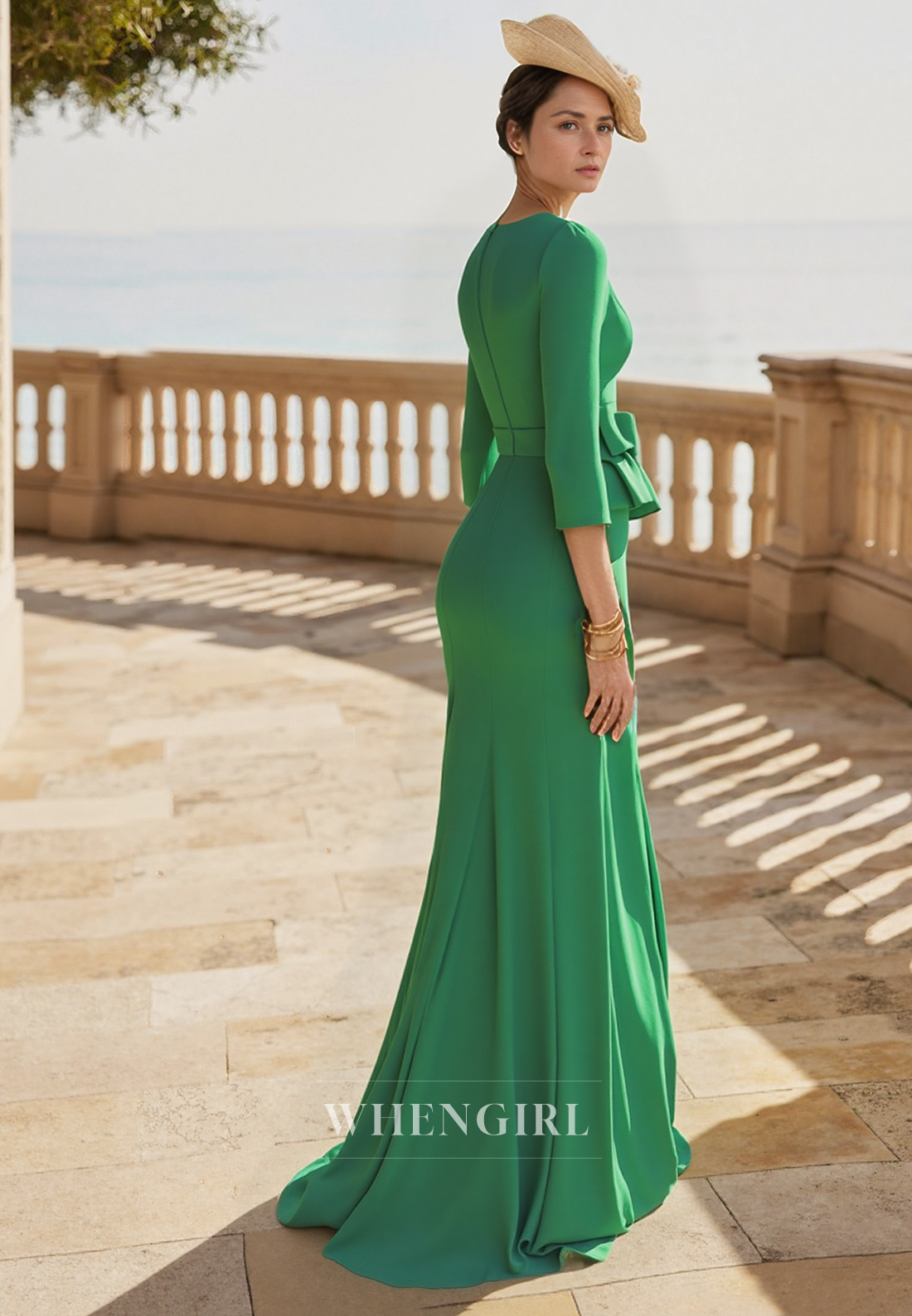 Illusion V Neck 3/4 Sleeves Mermaid Elegant Mother of the Bride Dress
