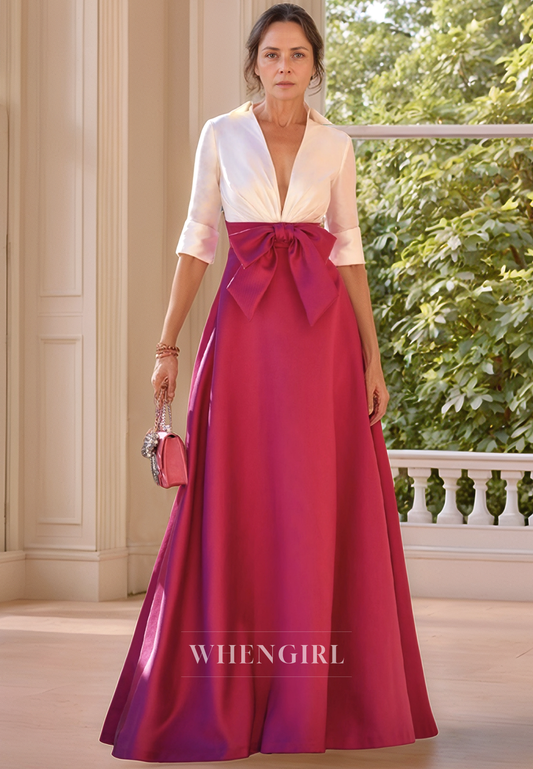 A Line V Neck Half Sleeves Elegant Mother of the Bride Dress Long Formal Dress