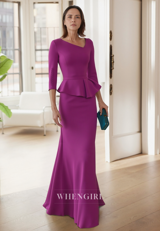 Column 3/4 Sleeves Elegant Long Mother of the Bride Dress
