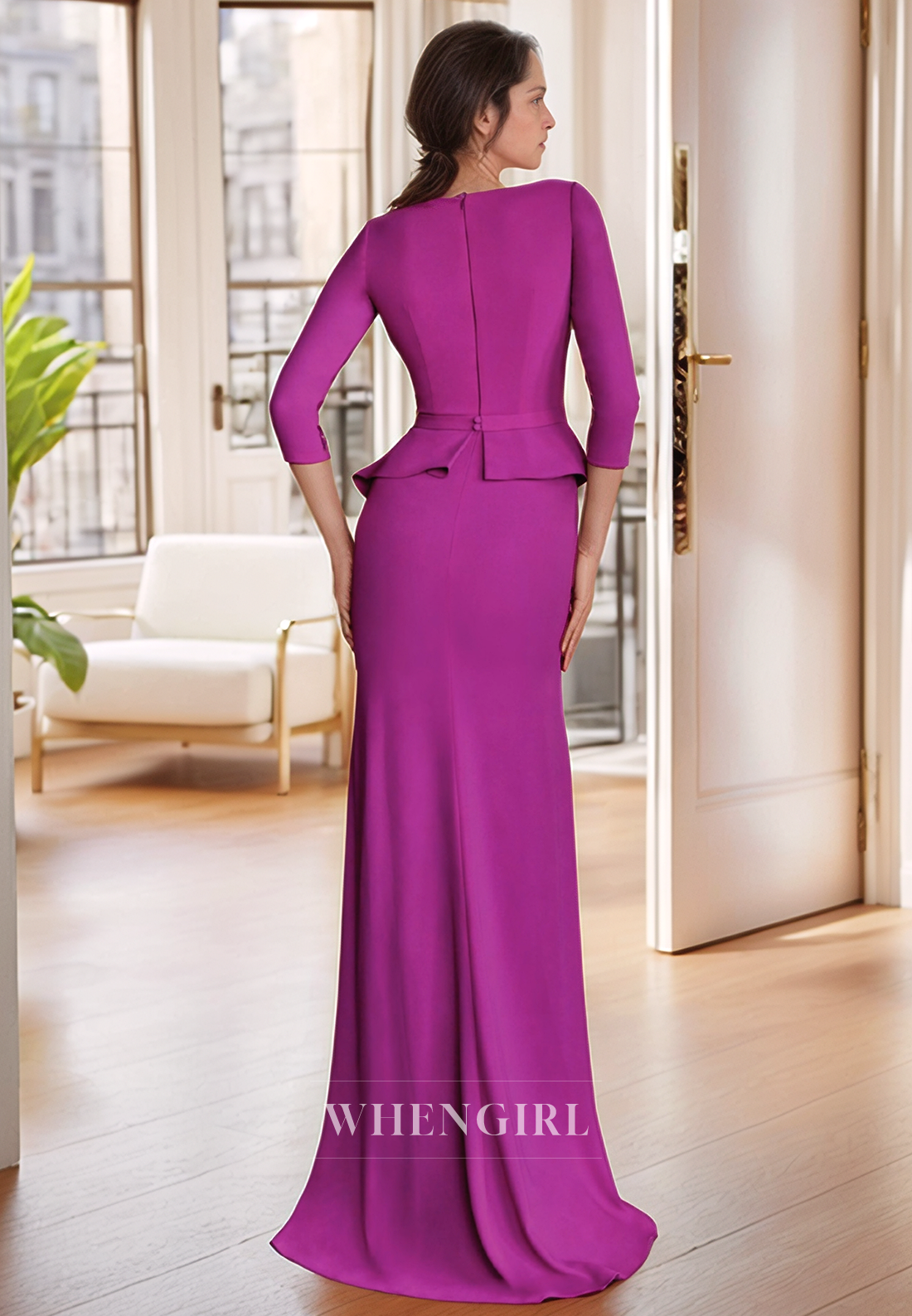 Column 3/4 Sleeves Elegant Long Mother of the Bride Dress