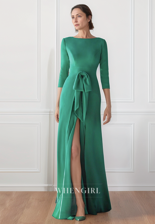 Sheath Bateau 3/4 Sleeves Split Elegant Long Mother of the Bride Dress