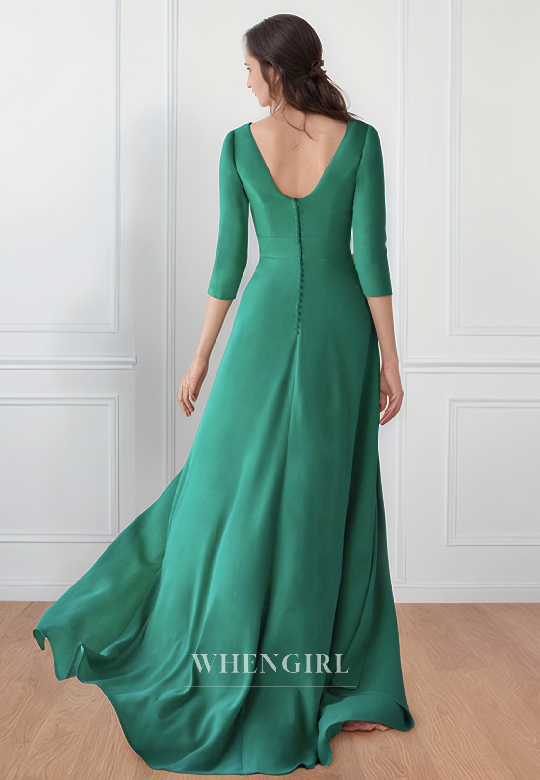Sheath Bateau 3/4 Sleeves Split Elegant Long Mother of the Bride Dress