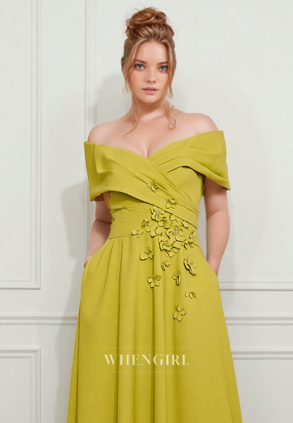 Off Shoulder Appliques A Line Elegant Short Mother of the Bride Dress with Pockets