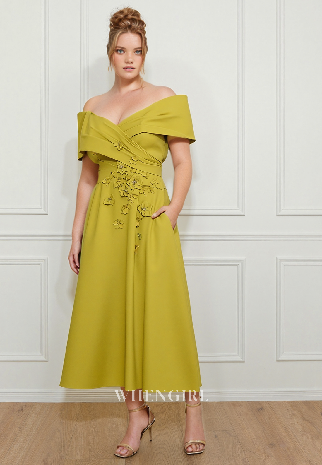 Off Shoulder Appliques A Line Elegant Short Mother of the Bride Dress with Pockets