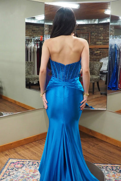 Charming Mermaid Sweetheart Royal Blue Prom Dress with Hot Fix