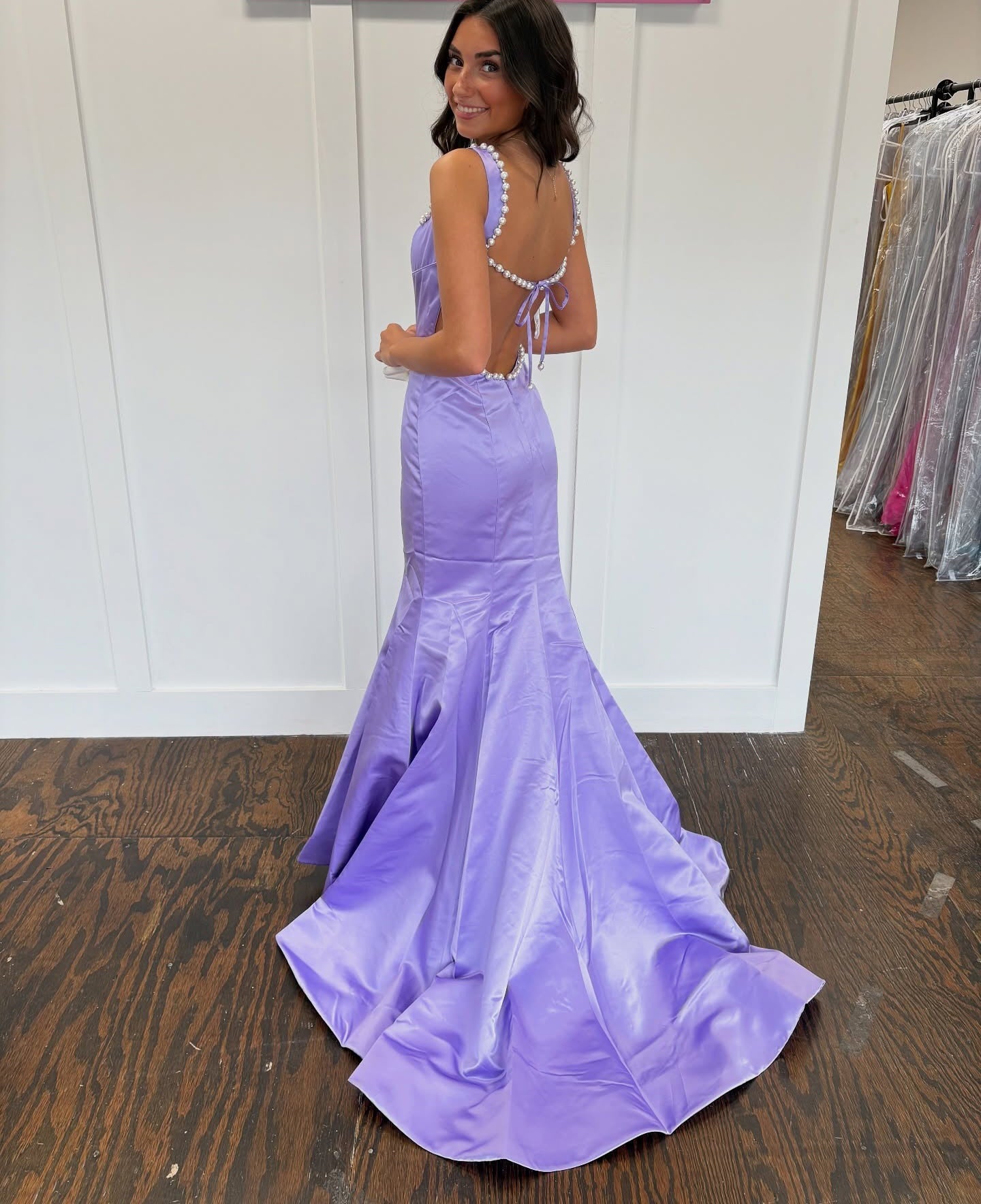 Mermaid Satin Crystal Beaded Prom Dresses Long Sleeveless Formal Dress