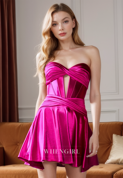 A-Line Strapless Sleeveless Pleated Back Zipper Homecoming Party Dress