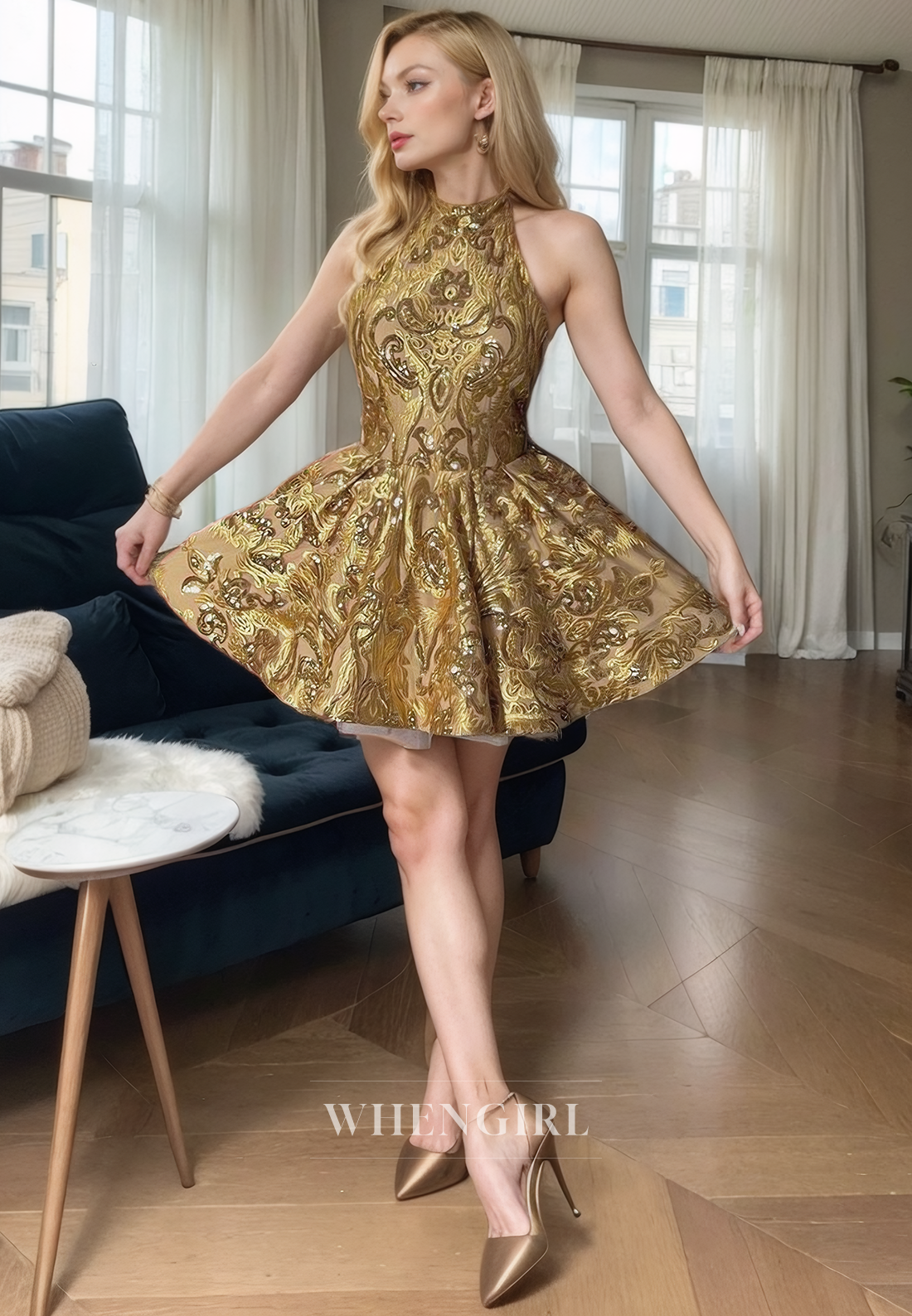 A-Line High Neck Sleeveless Open Back Short Homecoming Dress
