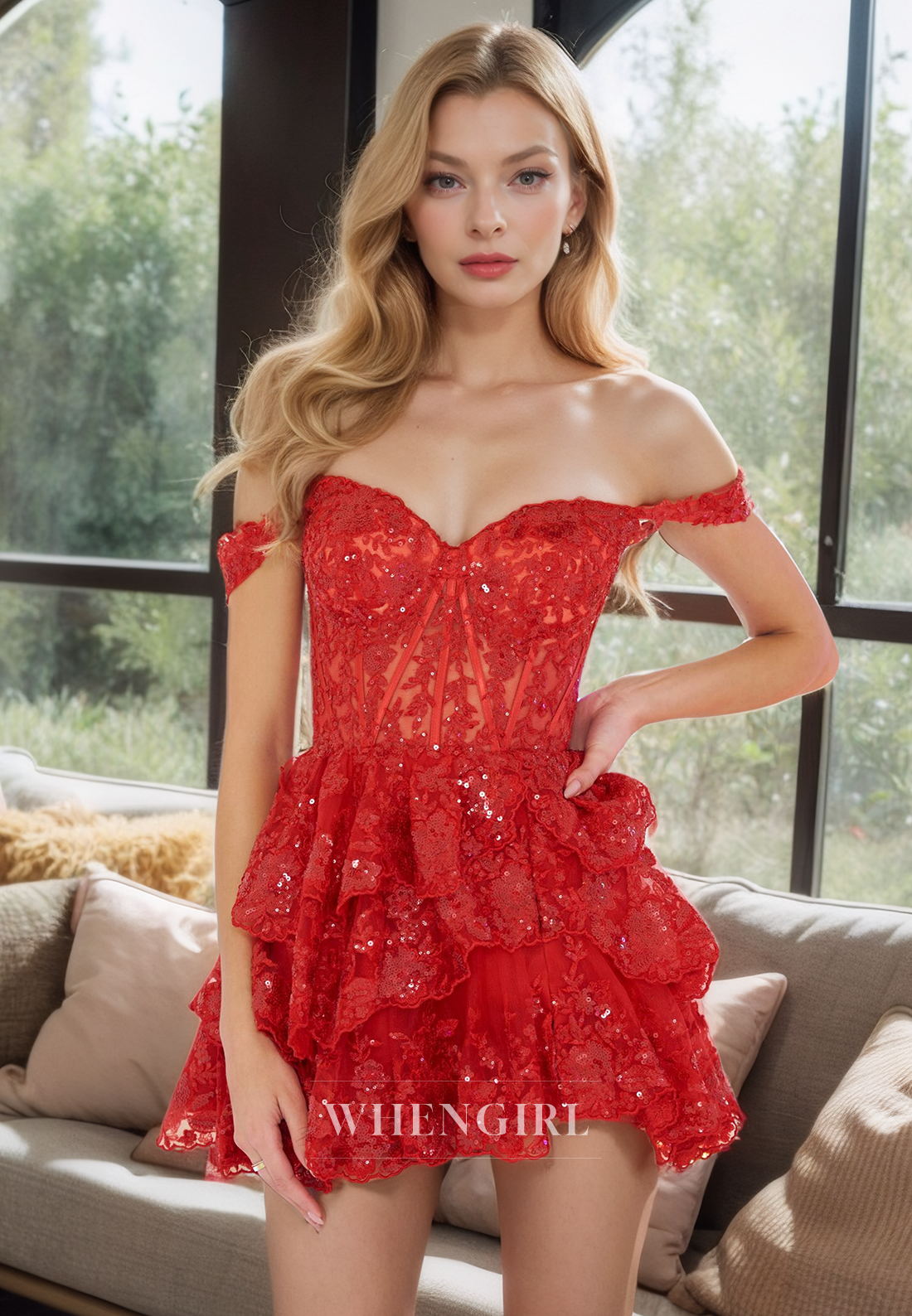 A-Line Off Shoulder Sleeveless Fully Lace Appliques Back Zipper Homecoming Dress