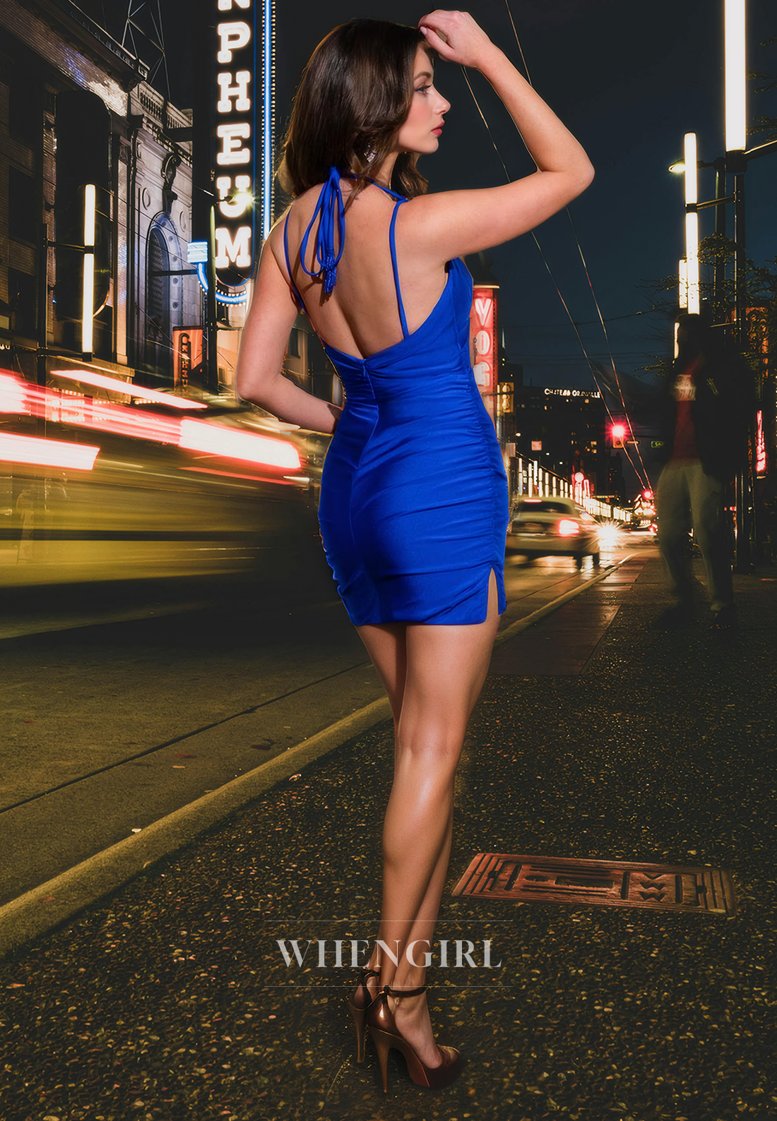 Sheath V Neck Straps Halter Pleated Back Zipper Homecoming Dress