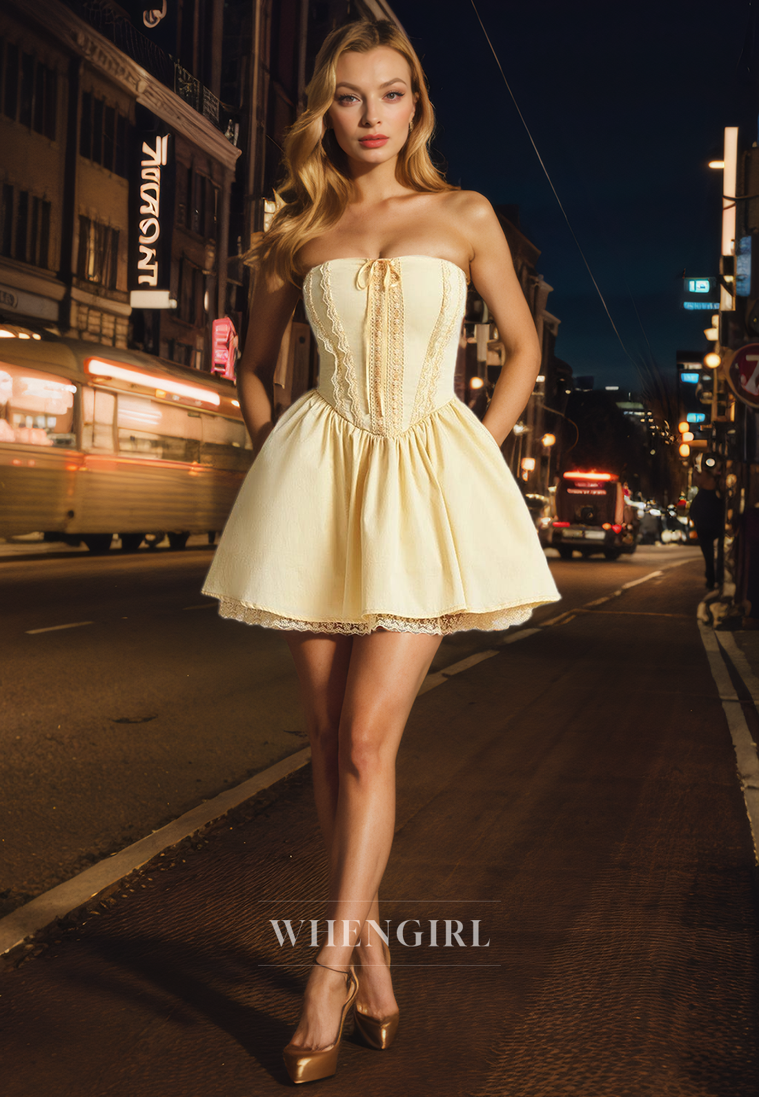 A-Line Strapless Sleeveless Lace Up Short Homecoming Dress