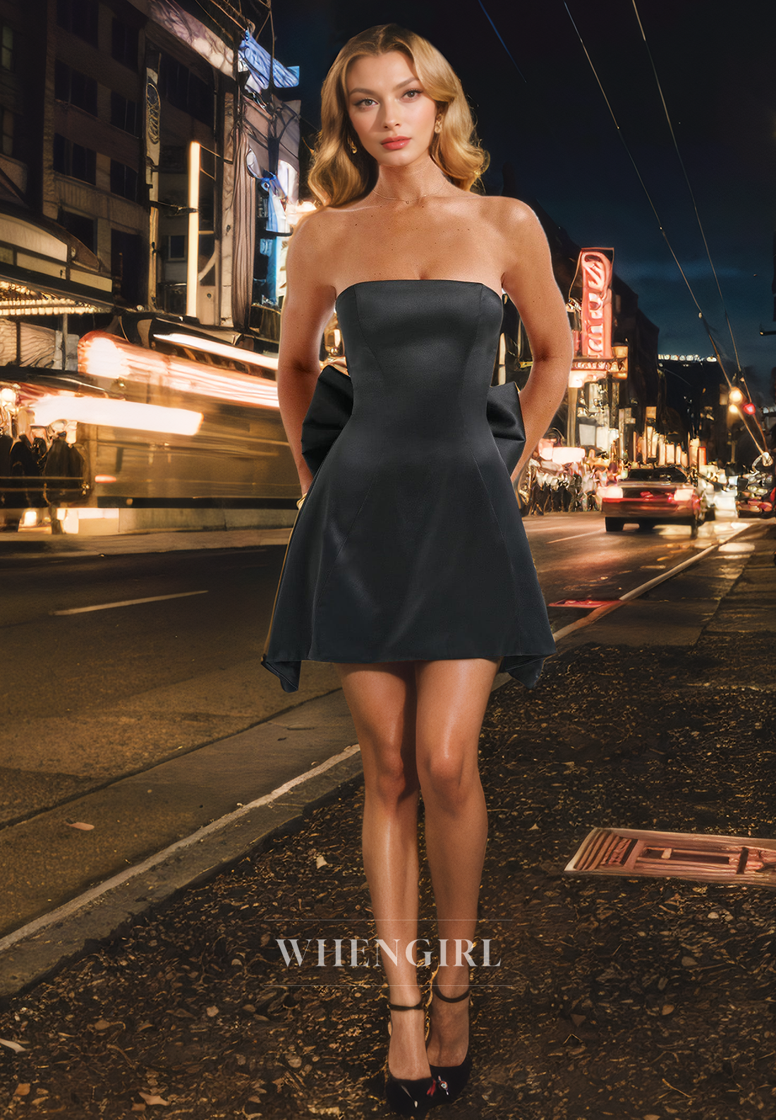 A-Line Strapless Sleeveless Back Zipper Short Homecoming Dress with Bow Knot