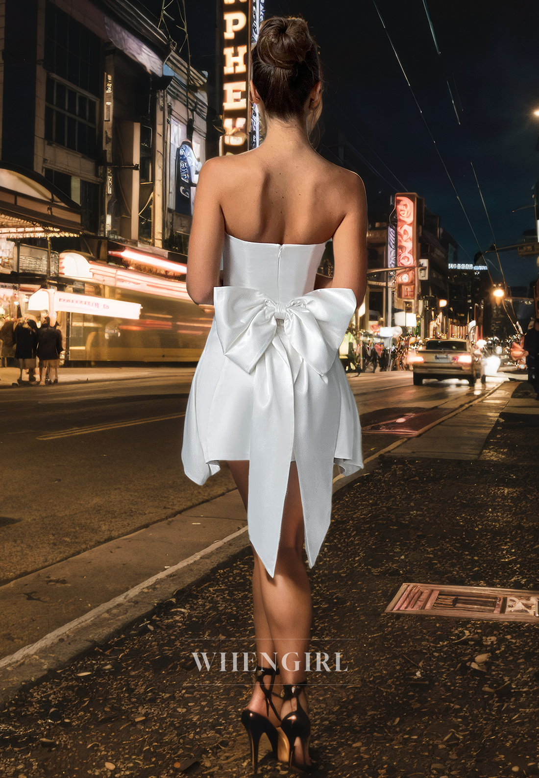 A-Line Strapless Sleeveless Back Zipper Short Homecoming Dress with Bow Knot