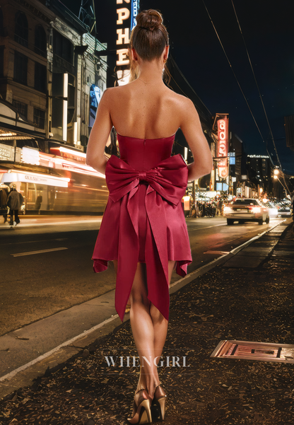 A-Line Strapless Sleeveless Back Zipper Short Homecoming Dress with Bow Knot