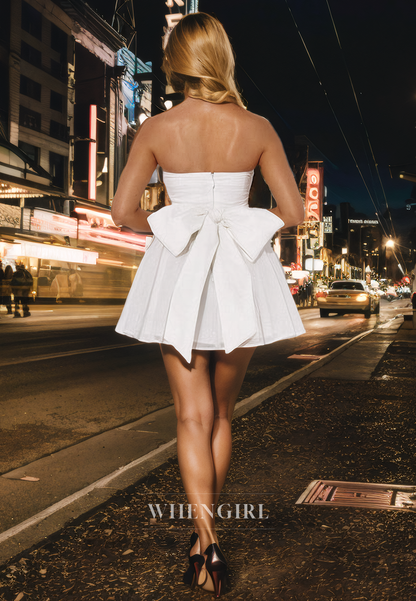 A-Line Strapless Sleeveless Pleated Back Zipper Homecoming with Bow Knot