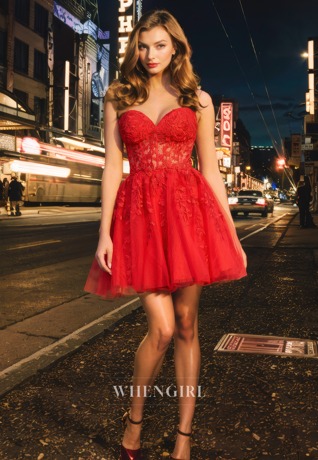 A - Line Strapless Sleeveless Fully Lace Appliques Tulle Criss Cross Straps Homecoming Dress