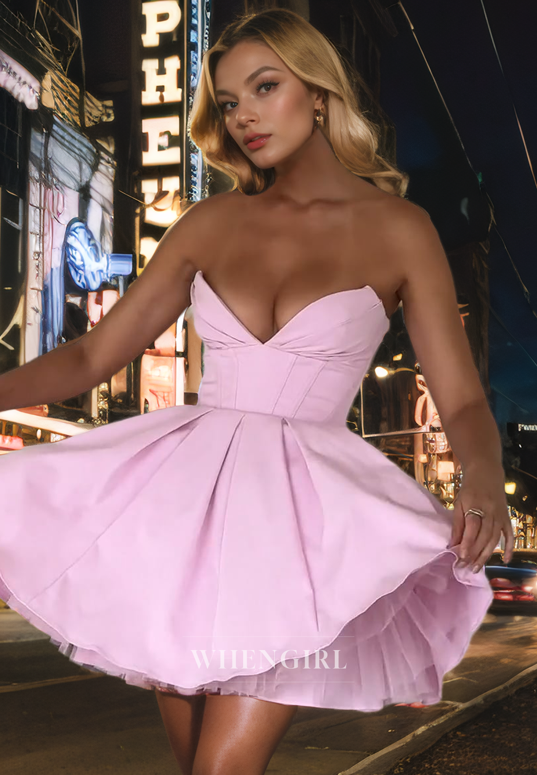 A-Line V Neck Sleeveless Tulle Tiered Short Homecoming Dress