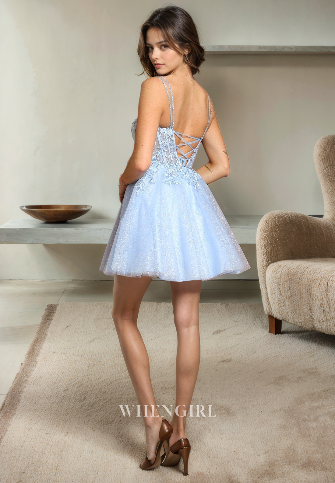 A-Line Strapless Straps Sleeveless Appliques Tulle Lace Up Homecoming Dress