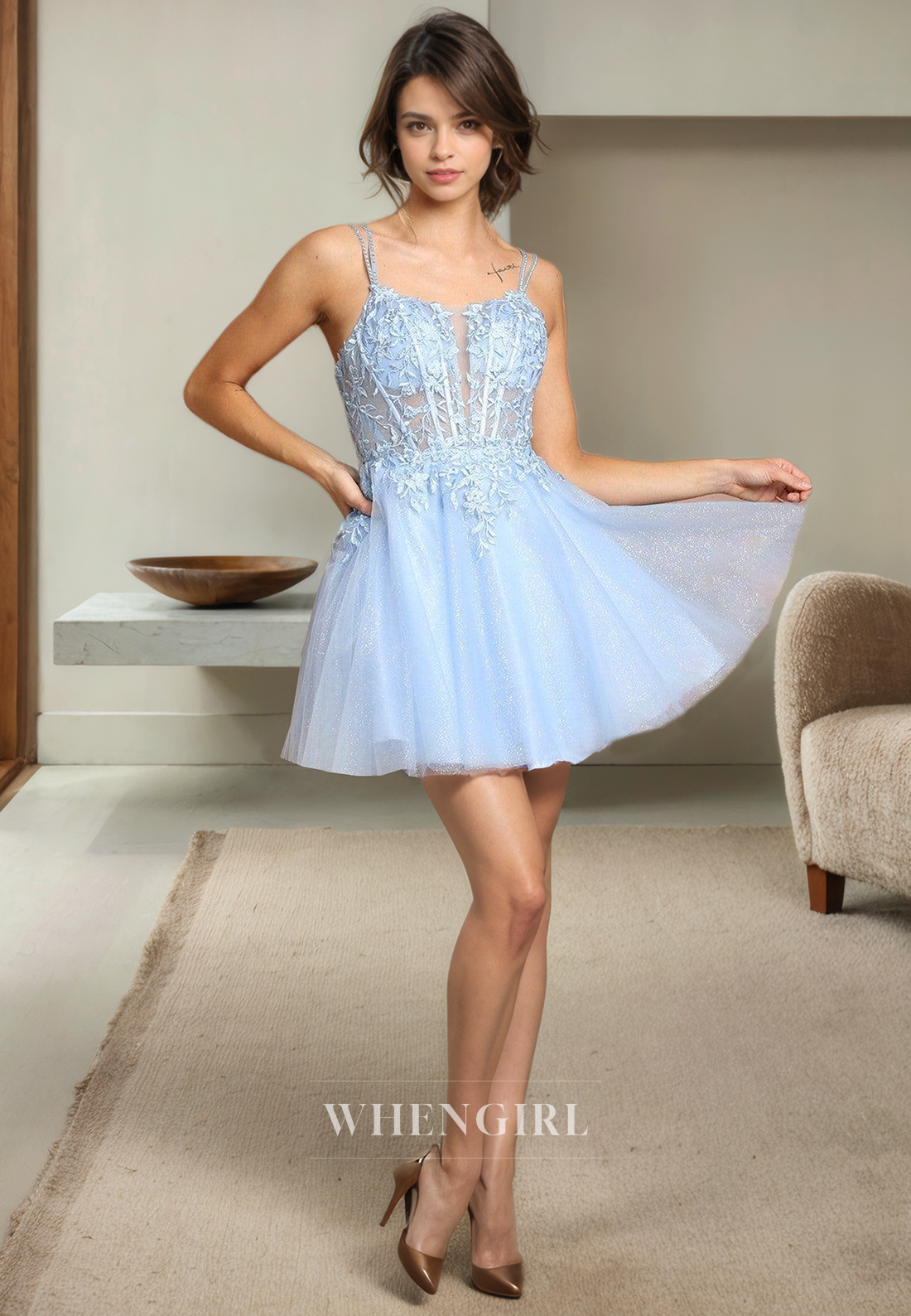 A-Line Strapless Straps Sleeveless Appliques Tulle Lace Up Homecoming Dress