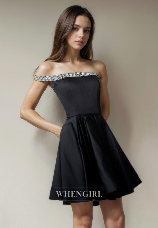 A-Line Off Shoulder Sleeveless Back Zipper Homecoming Dress