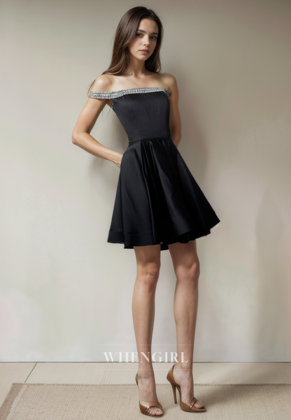 A-Line Off Shoulder Sleeveless Back Zipper Homecoming Dress