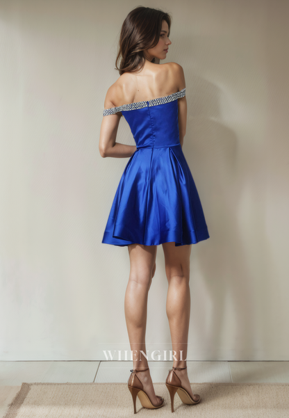 A-Line Off Shoulder Sleeveless Back Zipper Homecoming Dress