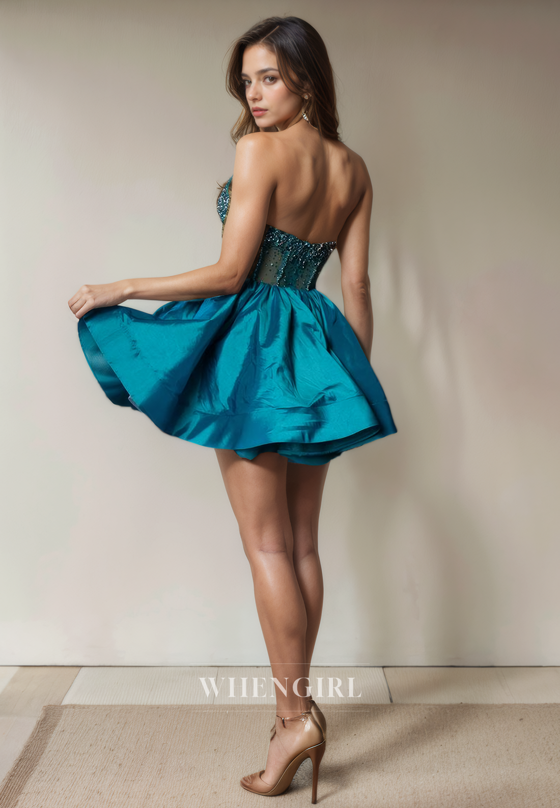 A-Line Strapless Sleeveless Illsion Beaded Back Zipper Homecoming Dress