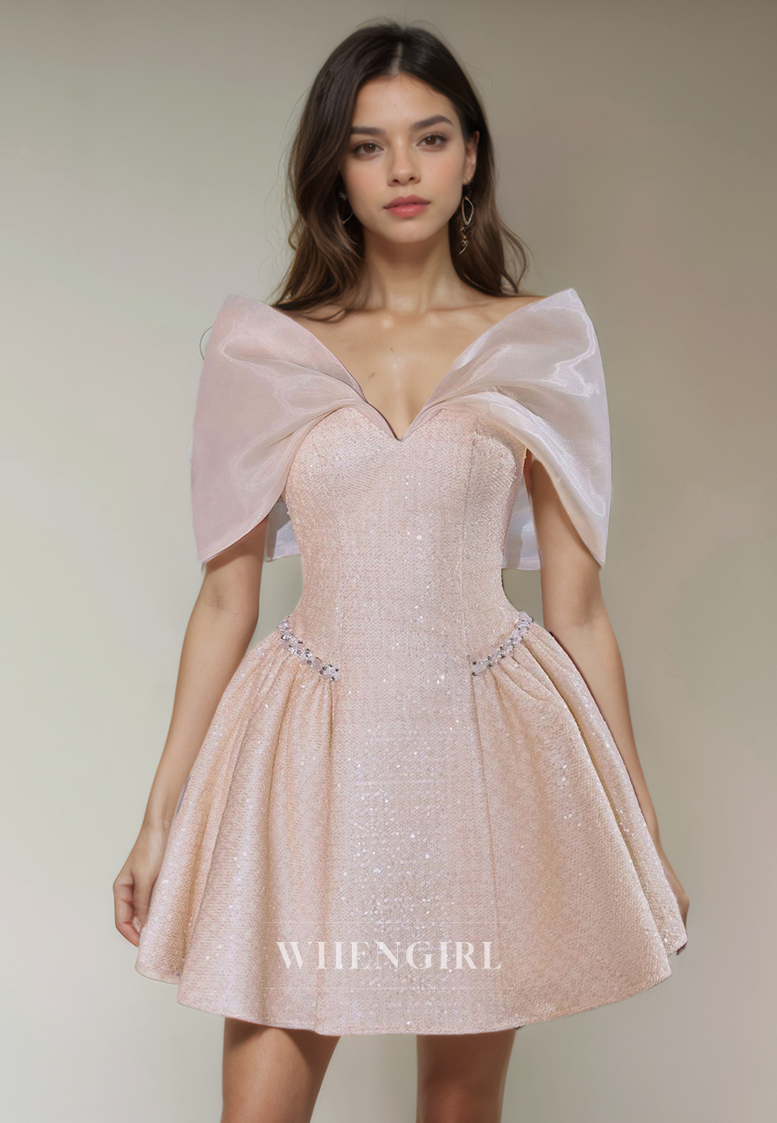 Glitter A-Line Off Shoulder Half Sleeves Short Homecoming Dress