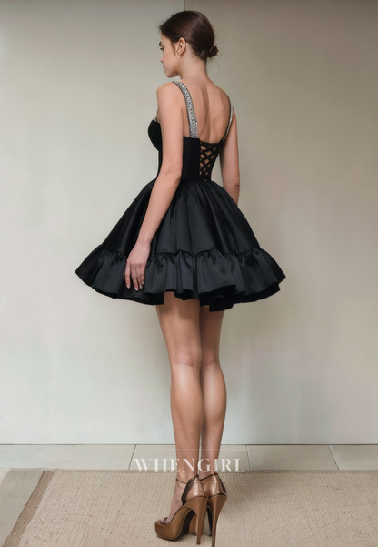 A-Line Strapless Straps Sleeveless Lace Up Short Homecoming Party Dress