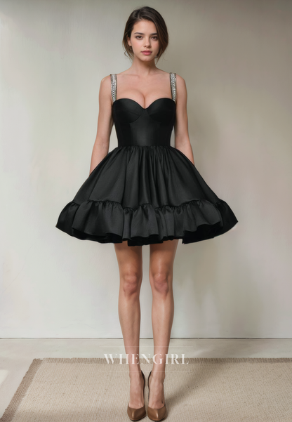 A-Line Strapless Straps Sleeveless Lace Up Short Homecoming Party Dress