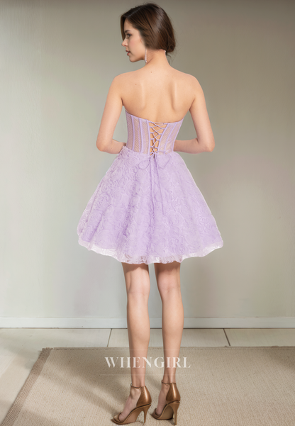 A-Line Strapless Sleeveless Pleated Tulle Criss Cross Straps Homecoming Dress
