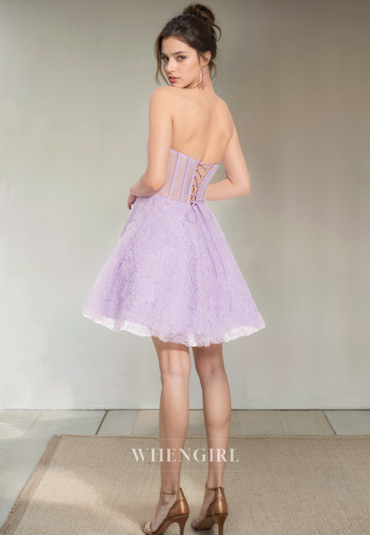 A-Line Strapless Sleeveless Pleated Tulle Criss Cross Straps Homecoming Dress