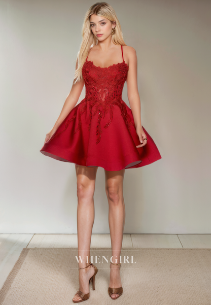 A-Line Strapless Straps Sleeveless Appliques Lace Up Homecoming Dress