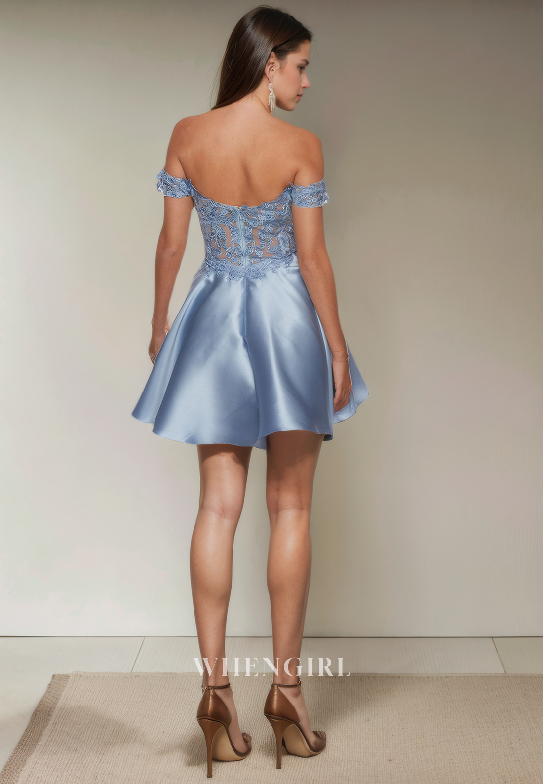 A-Line Off Shoulder Sleeveless Appliques Back Zipper Homecoming Dress